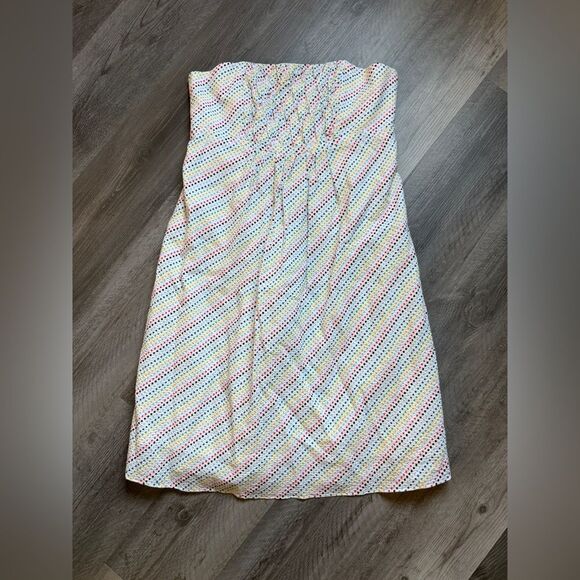 Lilly Pulitzer Gweneth Strapless Seersucker Dress Rainbow Dot White 14 - Picture 3 of 8